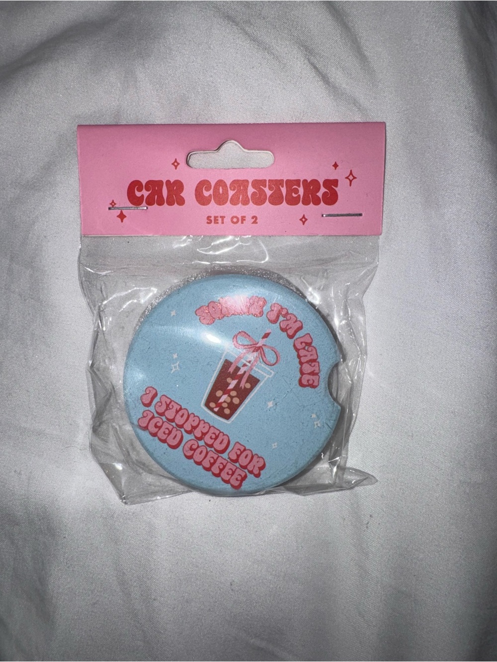 Car Coaster Set of 2 - Blue Pink Design